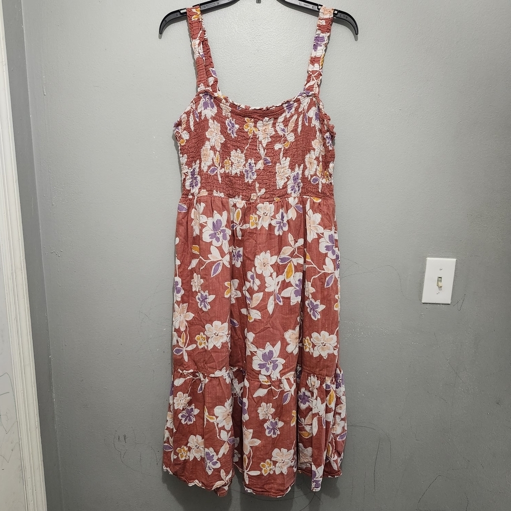 GAP Rustic Red Floral Midi Dress Size XL Milkmaid Vacation Summer